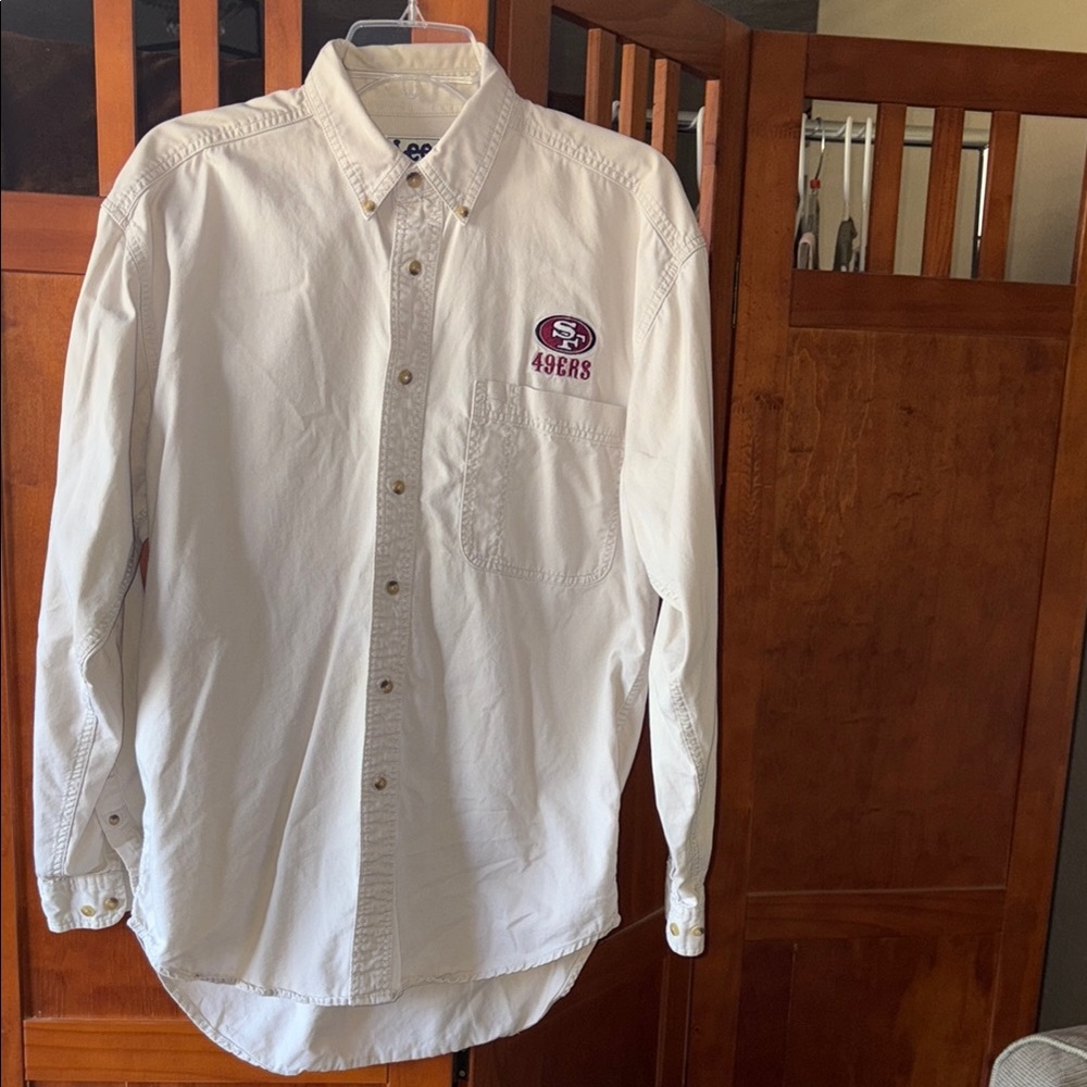 Cream and Red Casual Button Down Shirt Relaxed Fit